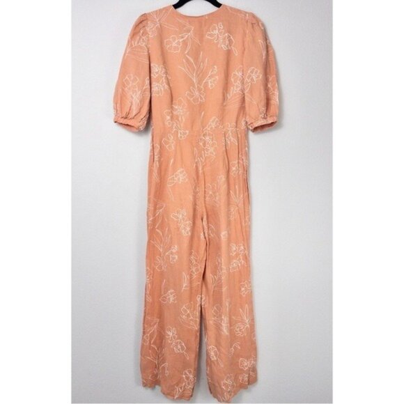 Capulet Isalina Linen Cropped Jumpsuit S Oleander Floral Puff Sleeve Wide Leg - Picture 10 of 14